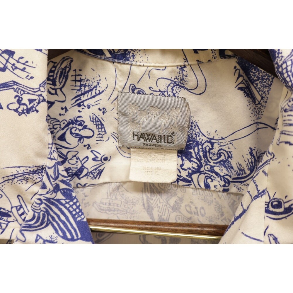 Vintage Hawaii ID Classic Cartoon Aloha Hawaiian Shirt XL Turtle Blue Flaw - Picture 3 of 7